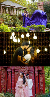 Couple in a bright red photography setting
